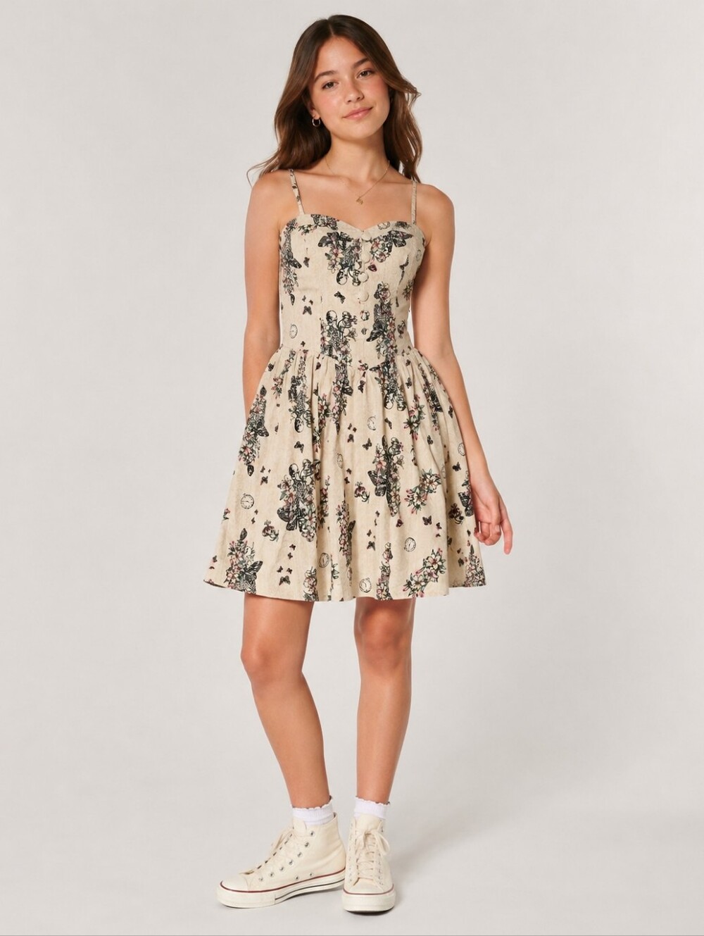 Hell Bunny Women’s Size S/M Floral Skeleton Butterfly Fit & Flare Dress